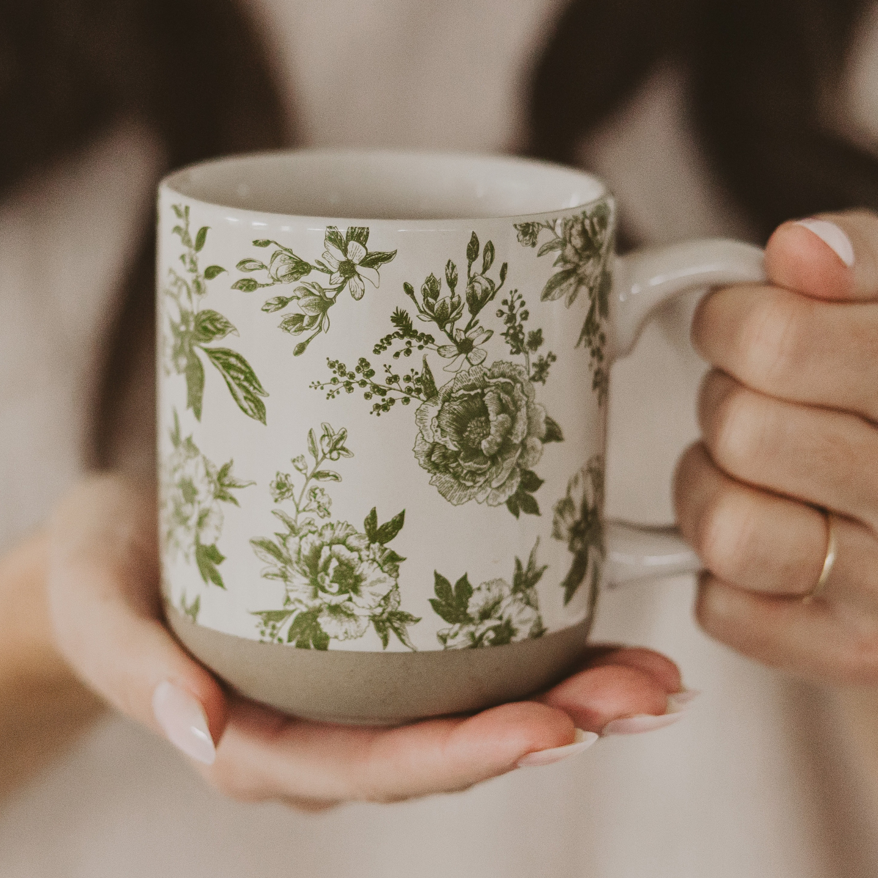 Green Delft Stoneware Coffee Mug - Spring Home Decor