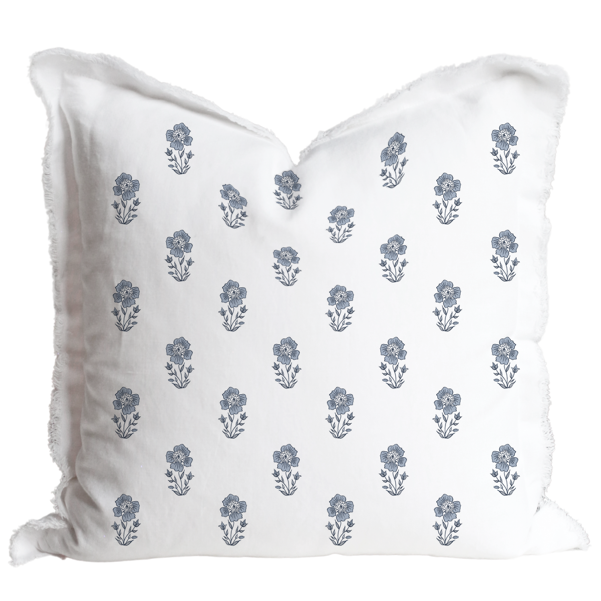 Hand Block Floral Fringe Pillow Cover | Grace