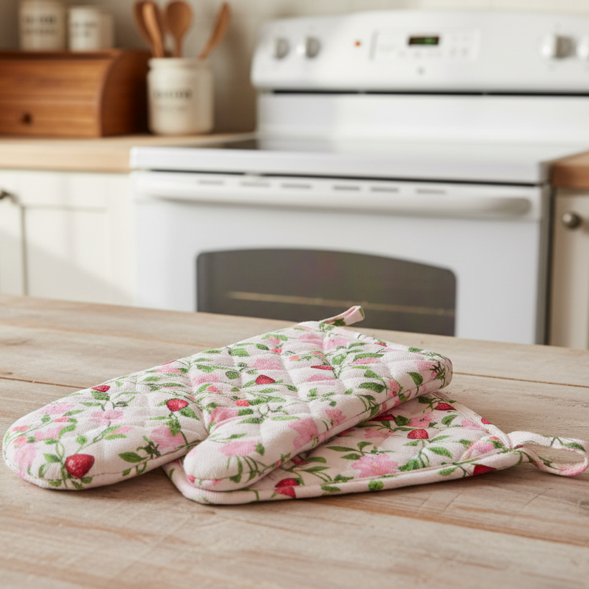 Botanical Berry Oven Mitt & Potholder Set - Kitchen Scene