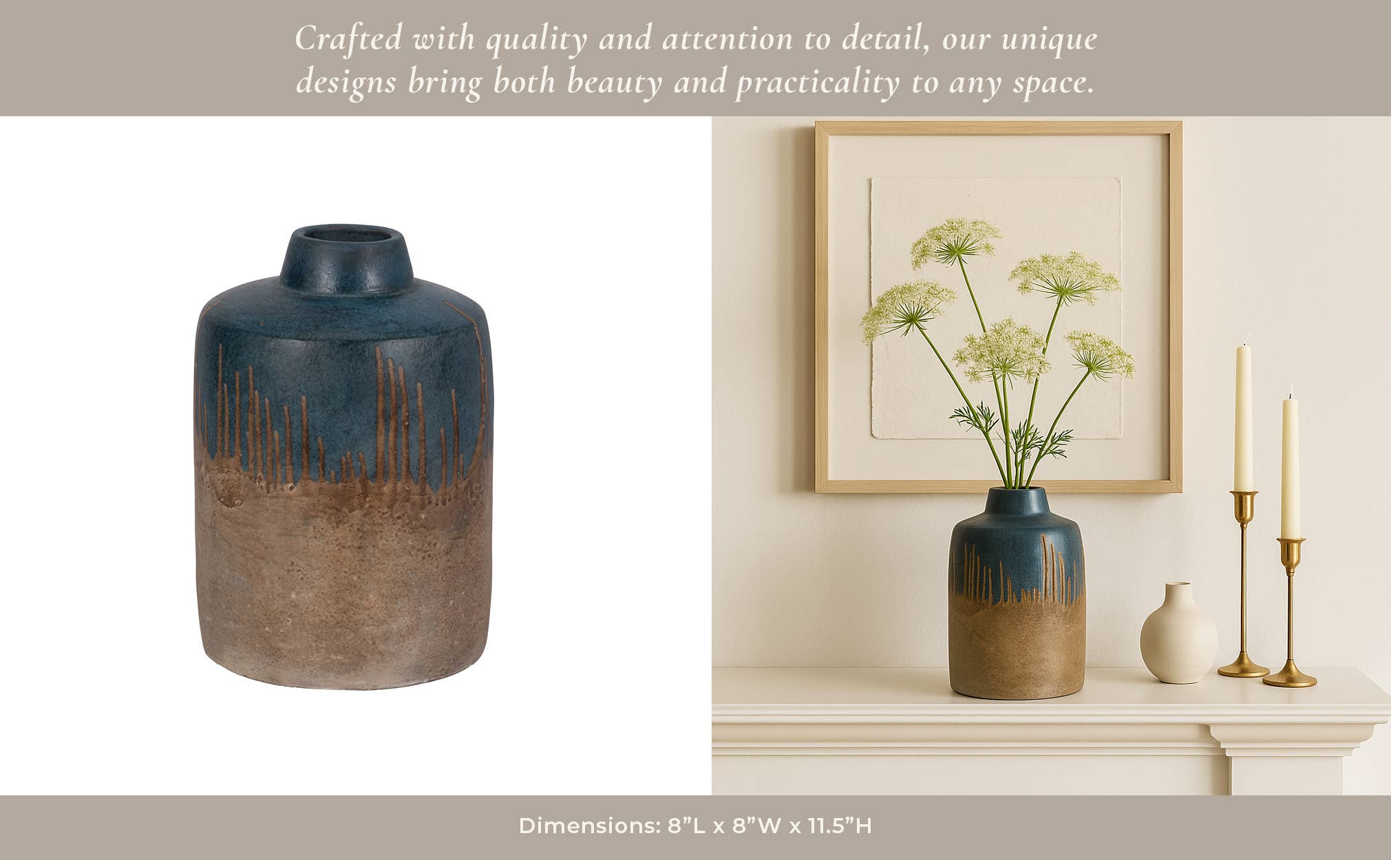 Ceramic Split-Tone Decorative Floral Vase - Blue, 12 in.