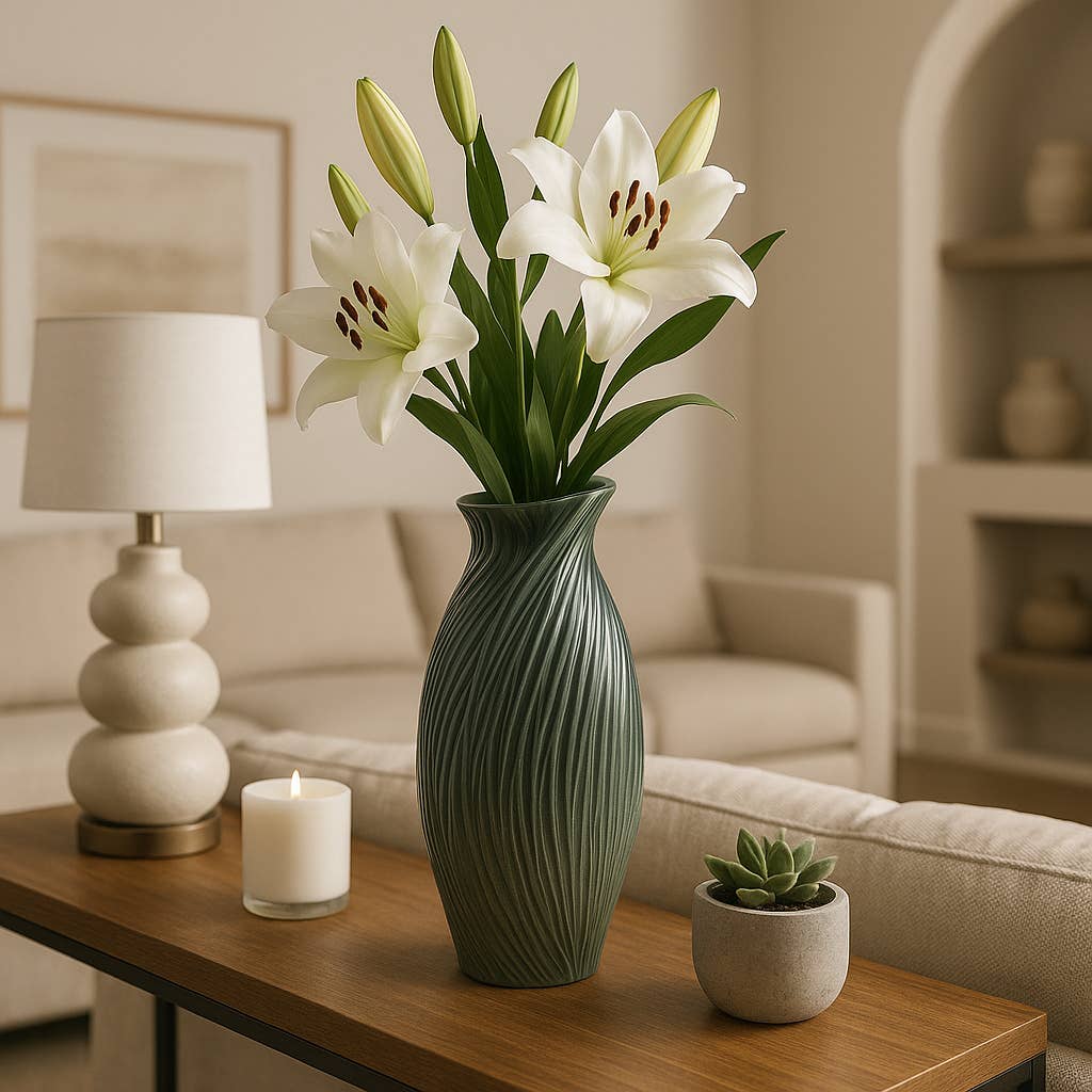 Ceramic Stylish Rubpert Contemporary Vase - Green, 16 in.