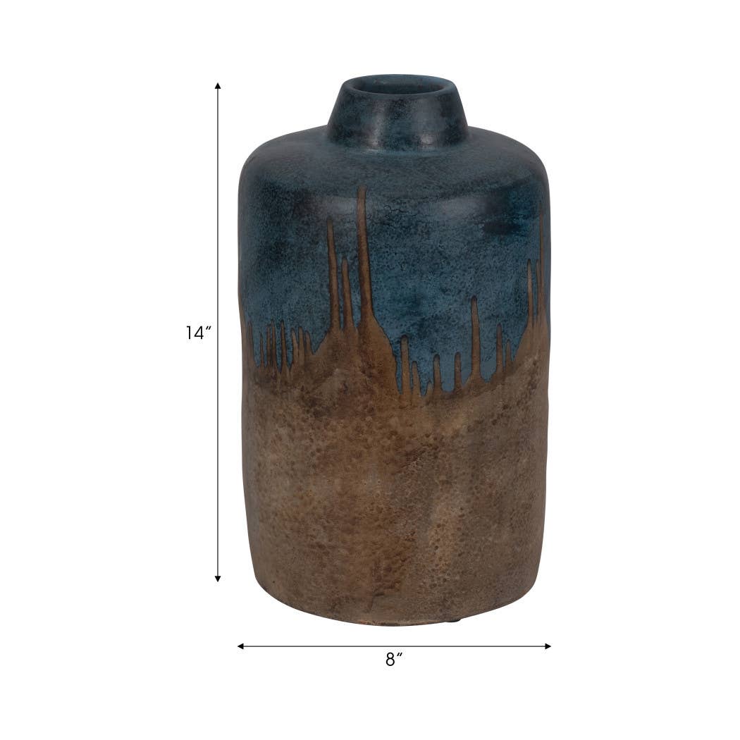 Ceramic Round Two-Tone Flower Vase - Blue/Ivory, 14 in.