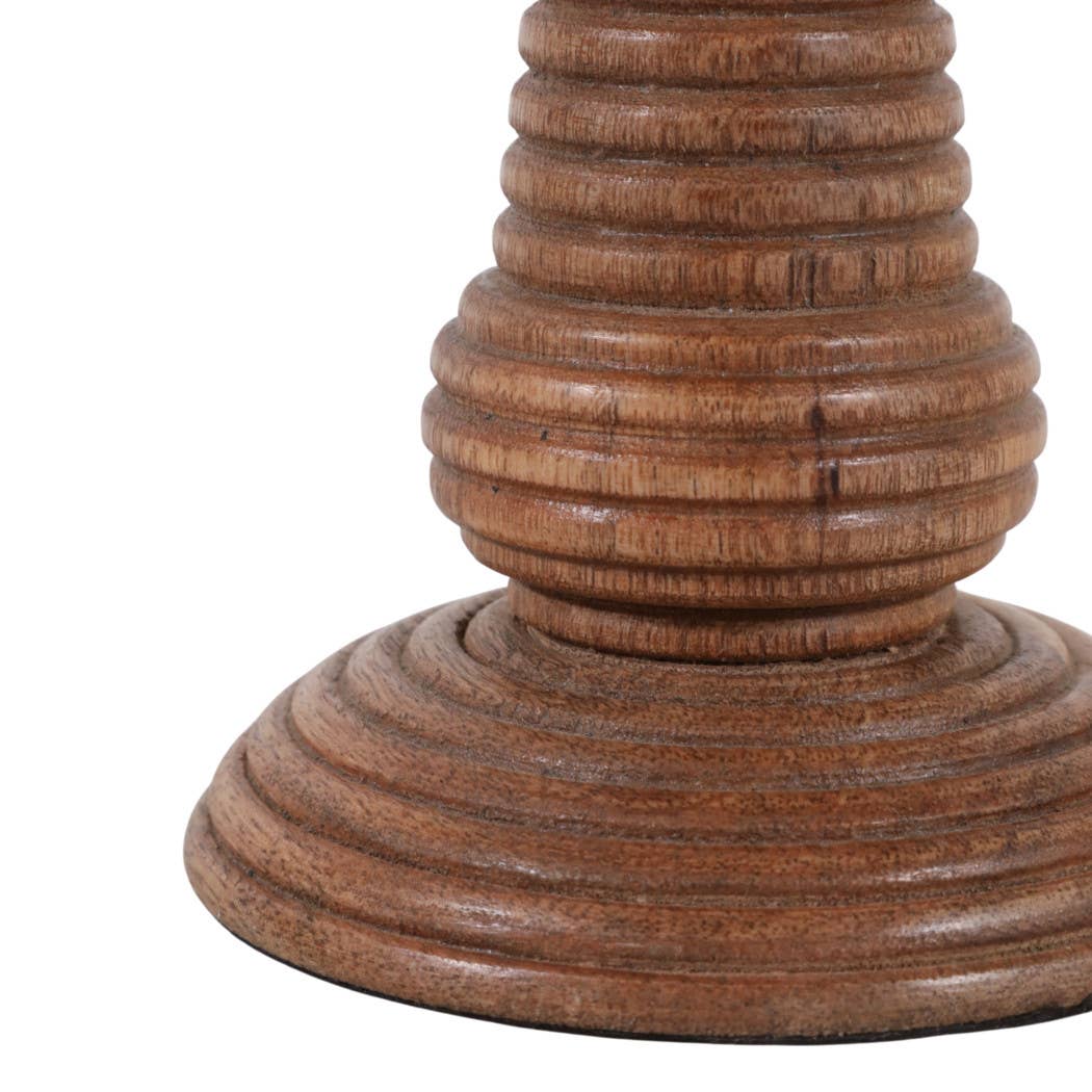 Candle Holder - Brown Mango Wood Ribbed Pillar, 7 in.
