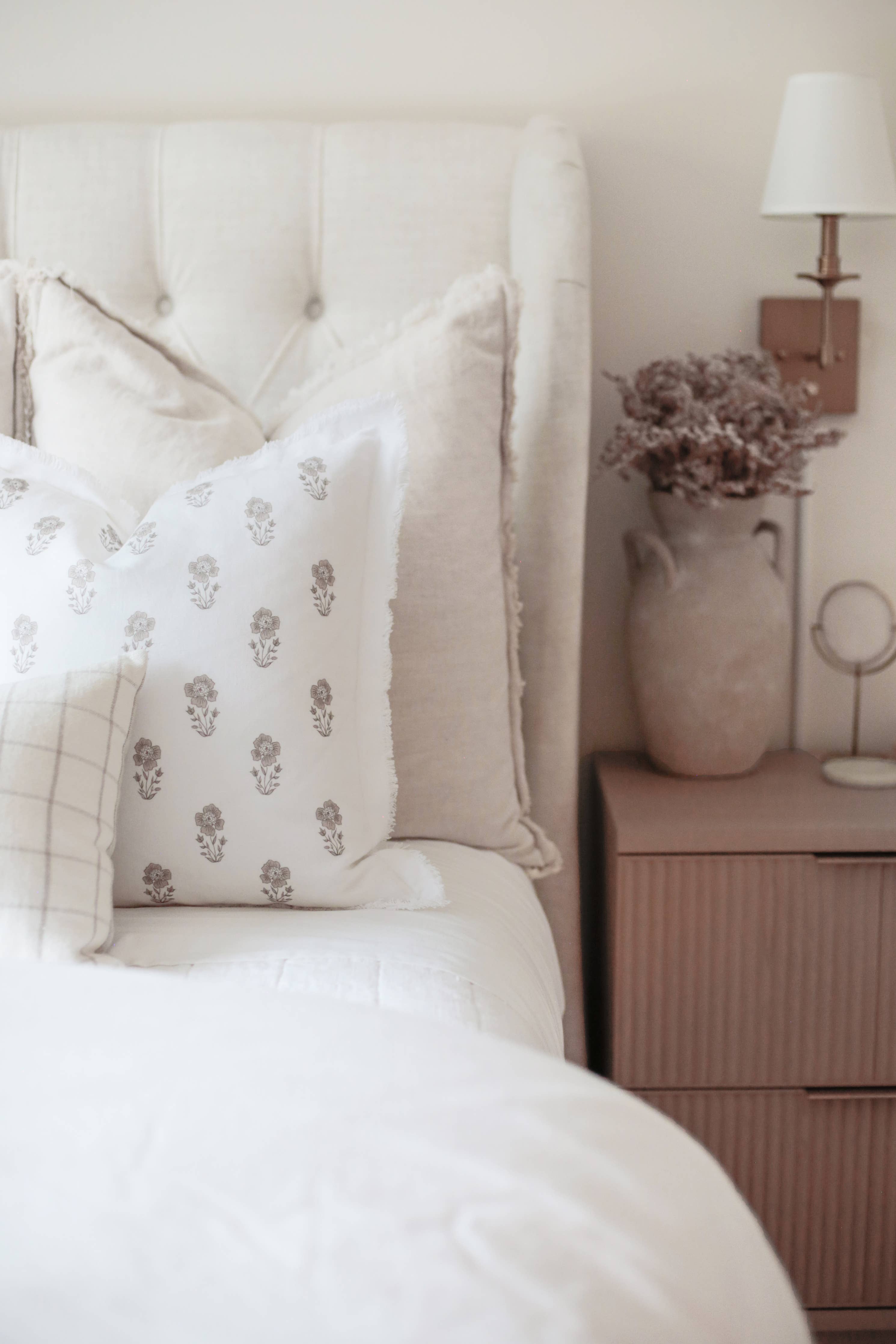 Hand Block Floral Fringe Pillow Cover | Grace