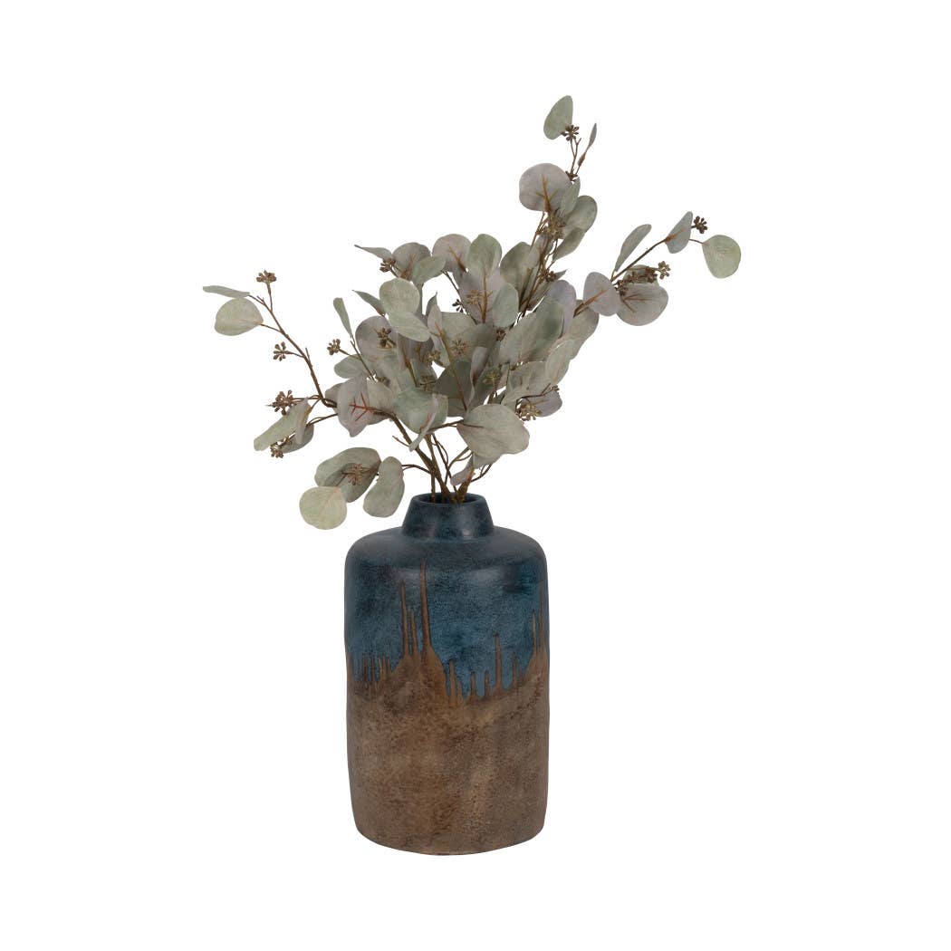 Ceramic Round Two-Tone Flower Vase - Blue/Ivory, 14 in.