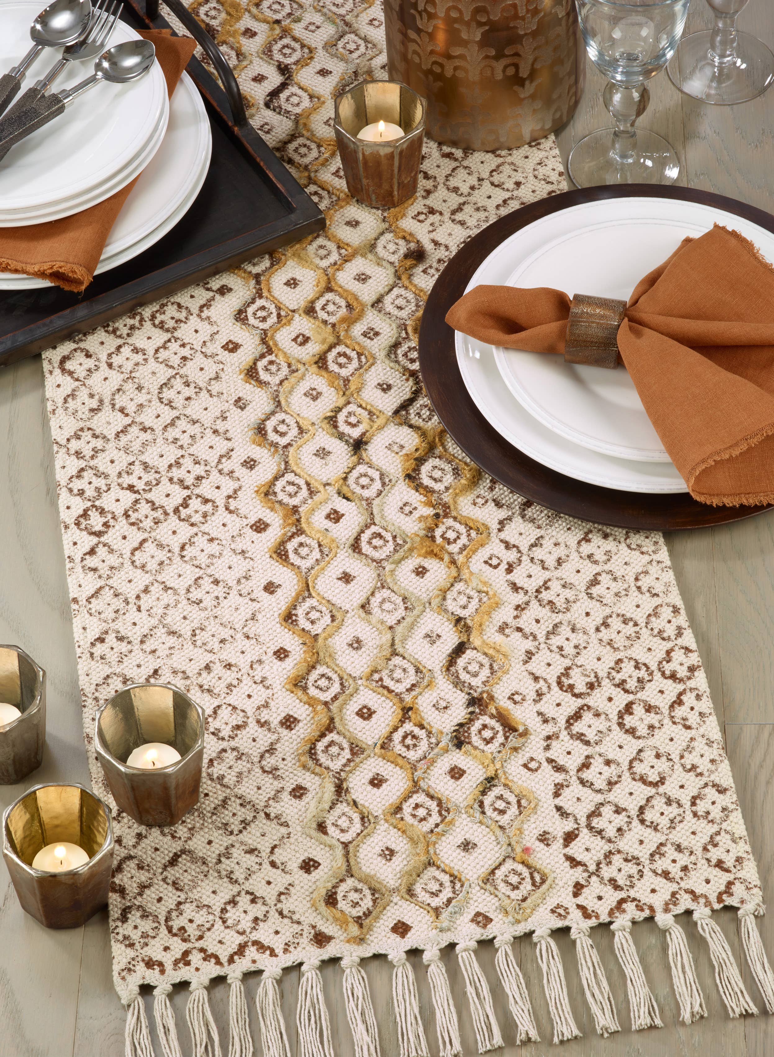Embroidered Block Print Runner