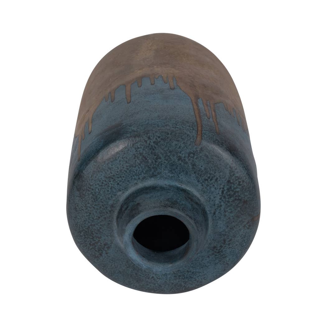 Ceramic Round Two-Tone Flower Vase - Blue/Ivory, 14 in.