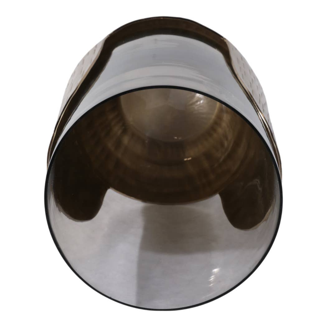 Candle Holder- Gold/Clear Metal Base Hurricane Pillar, 10 in