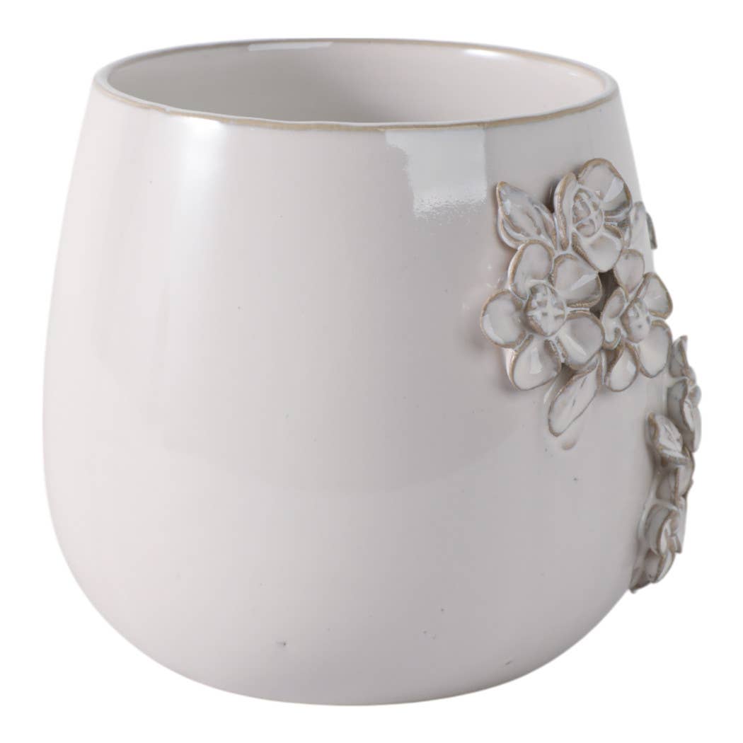 Ceramic Flower Bunches Applique Planter - Ivory, 6 in.