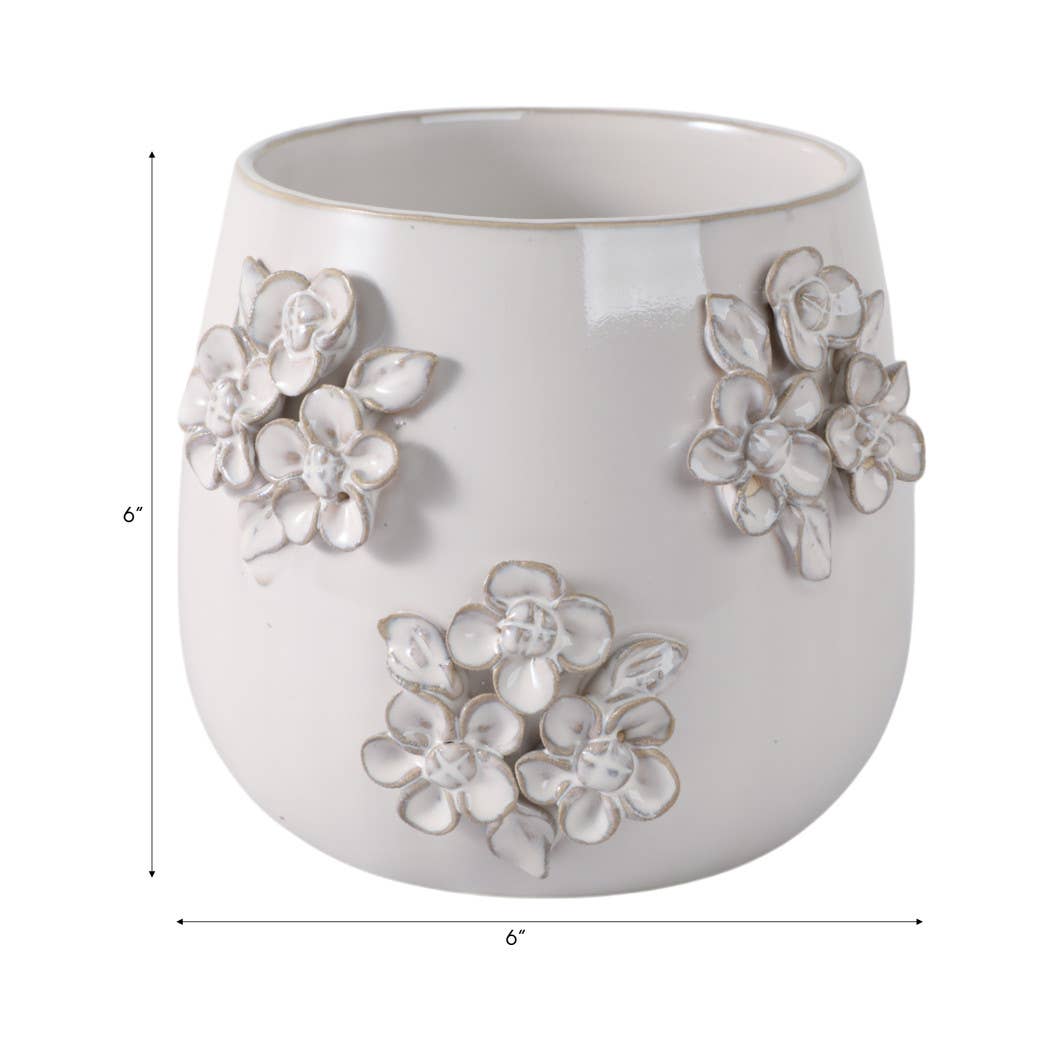 Ceramic Flower Bunches Applique Planter - Ivory, 6 in.
