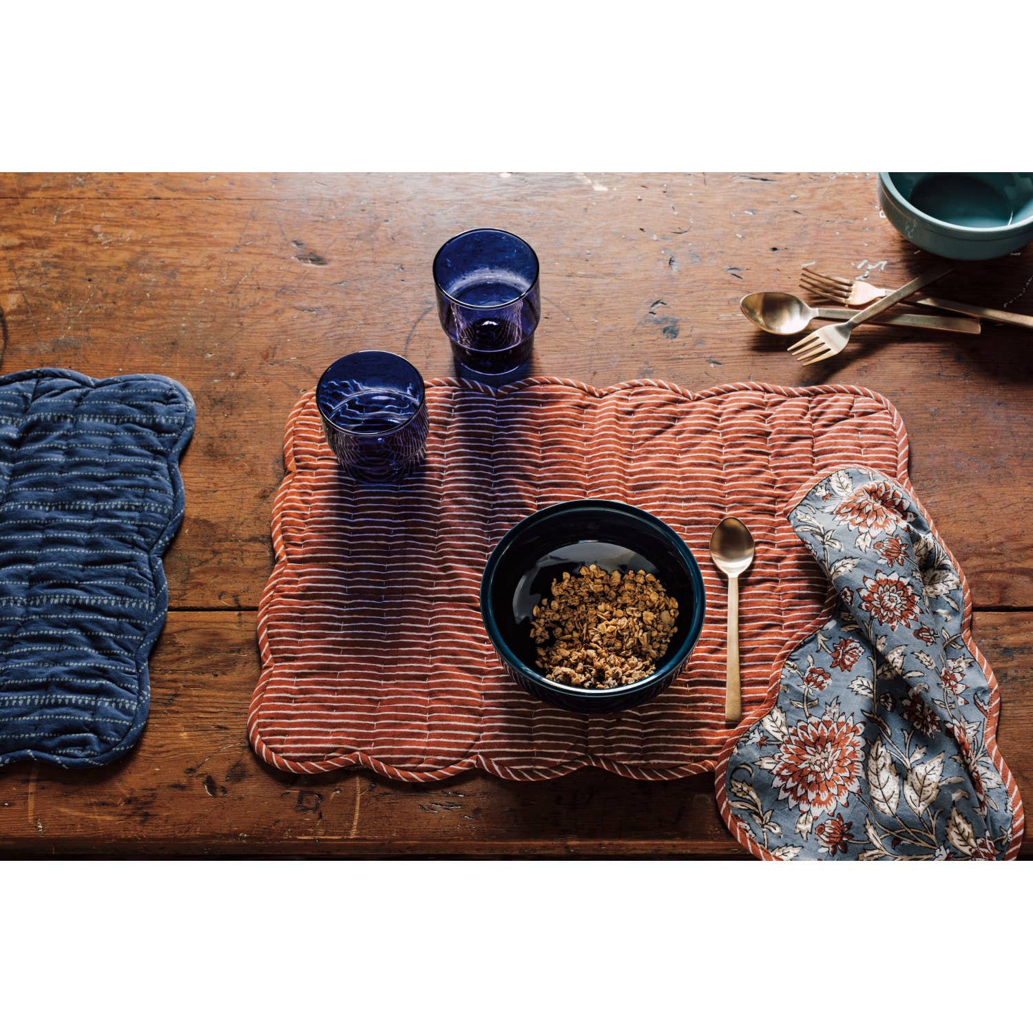Dahlia Block Print Kantha Placemat