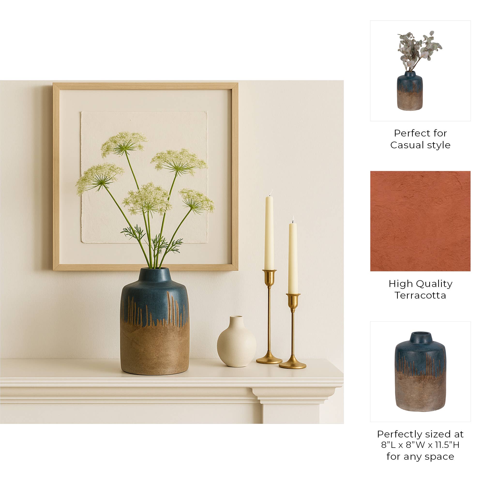 Ceramic Split-Tone Decorative Floral Vase - Blue, 12 in.
