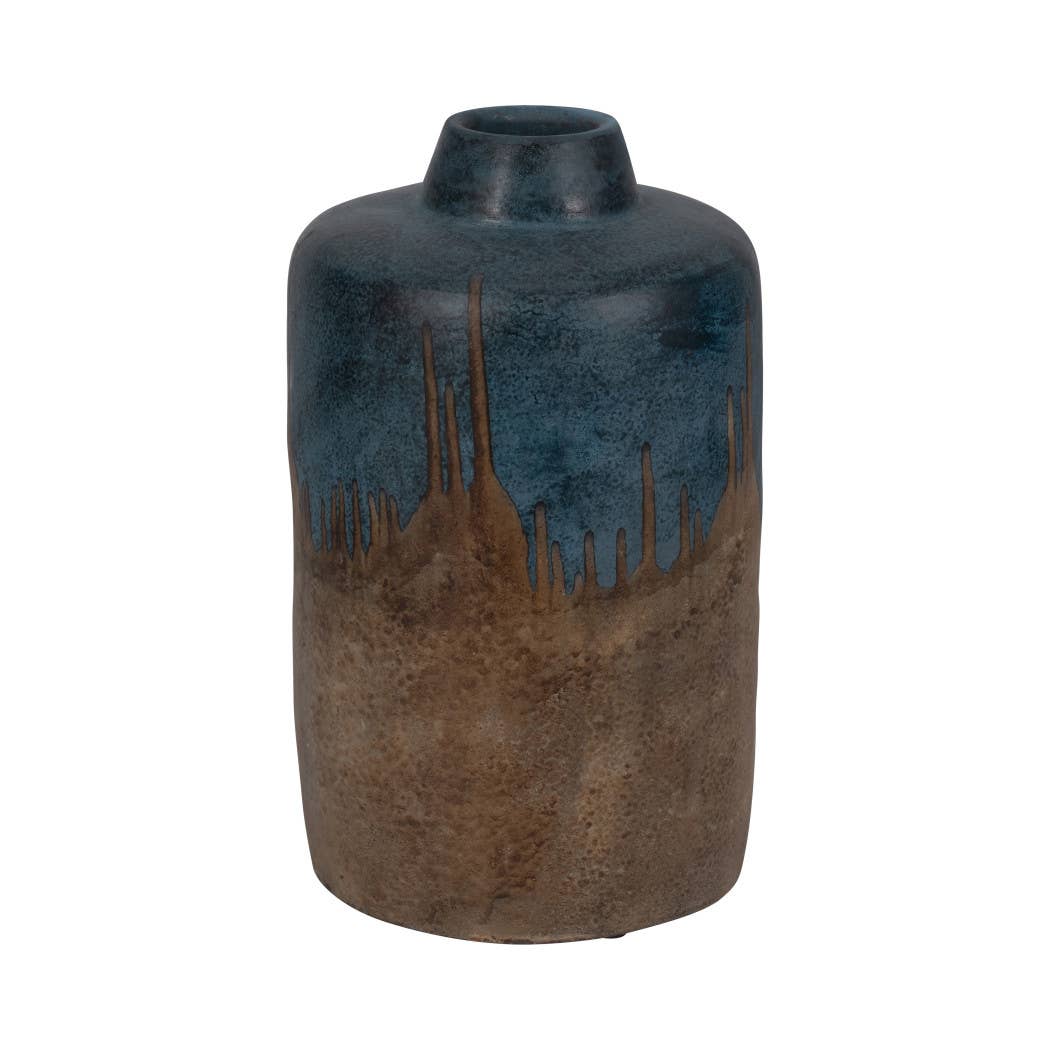 Ceramic Round Two-Tone Flower Vase - Blue/Ivory, 14 in.