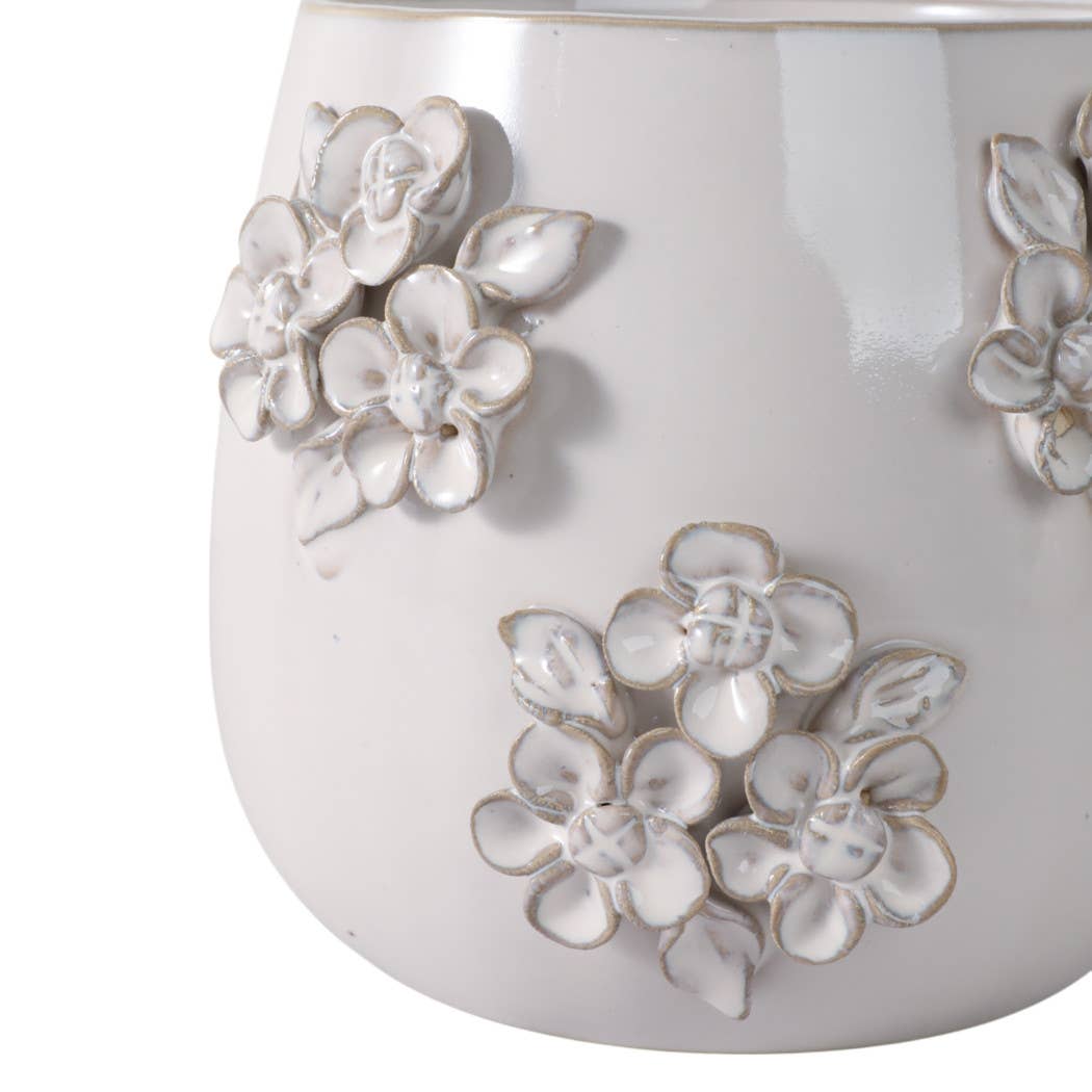 Ceramic Flower Bunches Applique Planter - Ivory, 6 in.