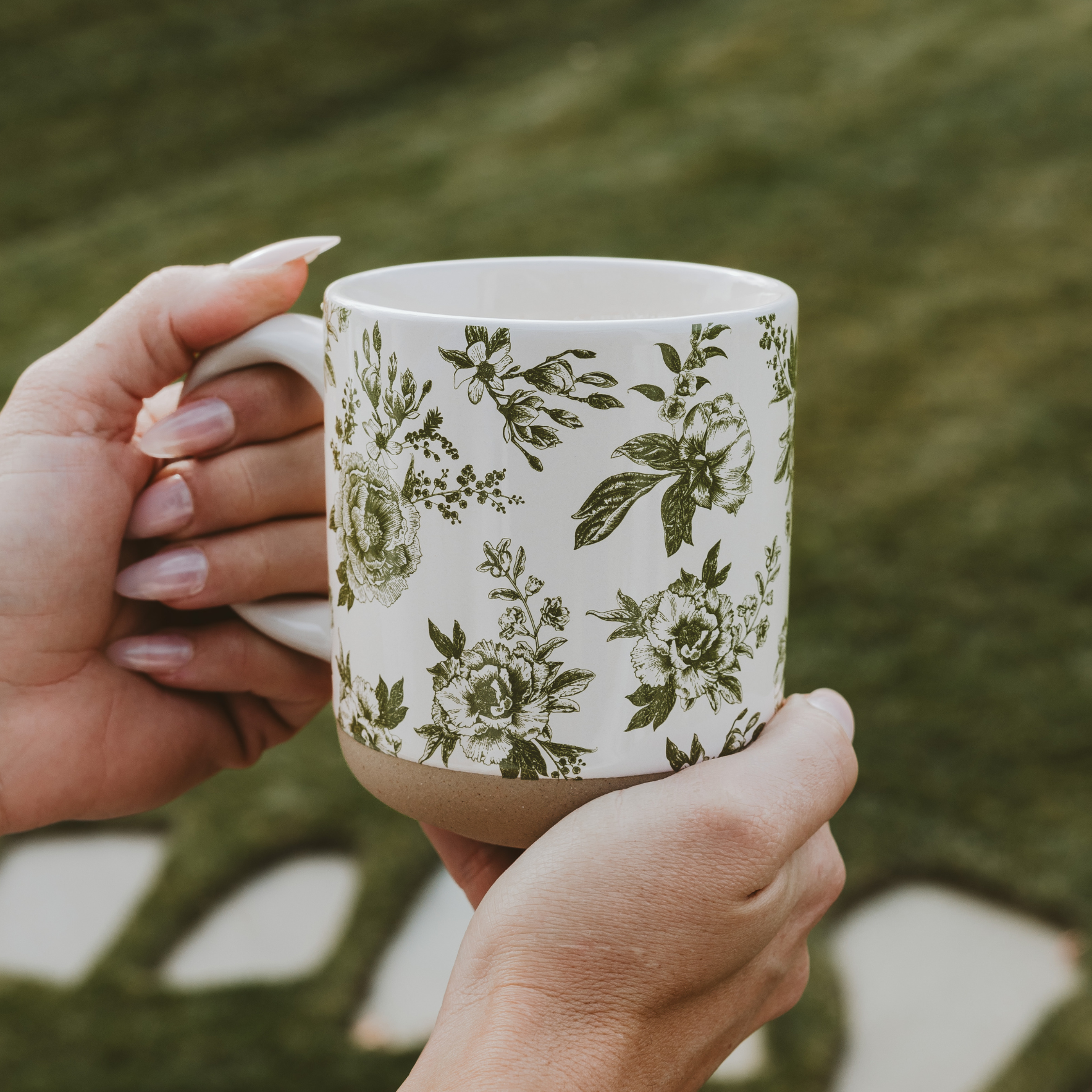 Green Delft Stoneware Coffee Mug - Spring Home Decor