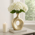 Vase - Gold Ceramic Scratched Oval Cut-Out, 13 in.