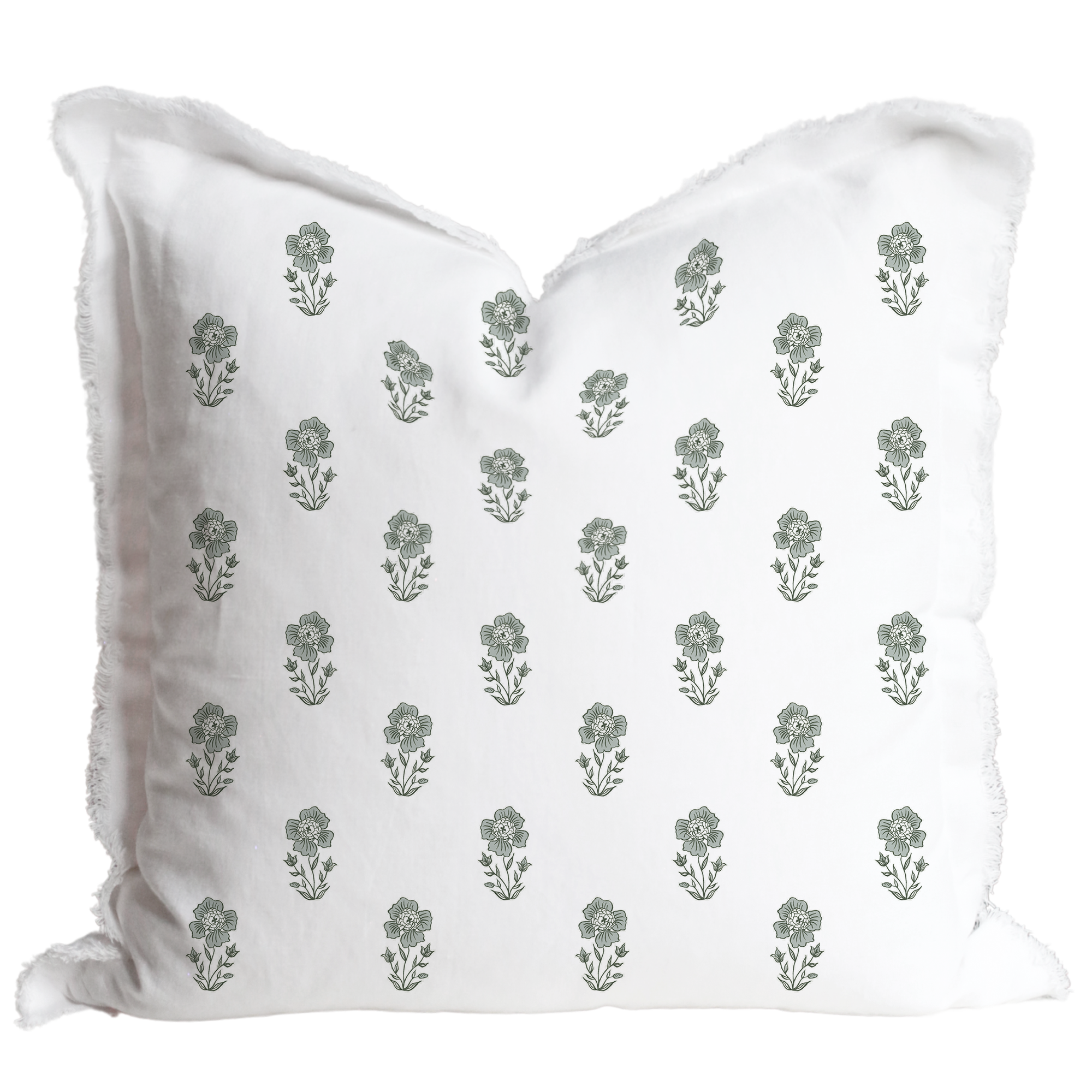 Hand Block Floral Fringe Pillow Cover | Grace